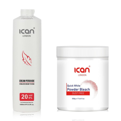 Cream Peroxide 20 Vol 6% 1000ml + White Powder Bleach (jar) 500g Set