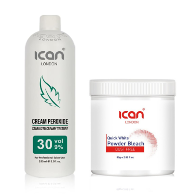 Cream Peroxide 30 Vol 9% 250ml White Powder Bleach (jar) 80g Set