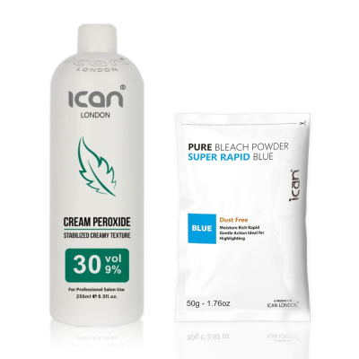 Peroxide Cream 30 Volume  250ml + Rapid Blue Powder Bleach Set 100g