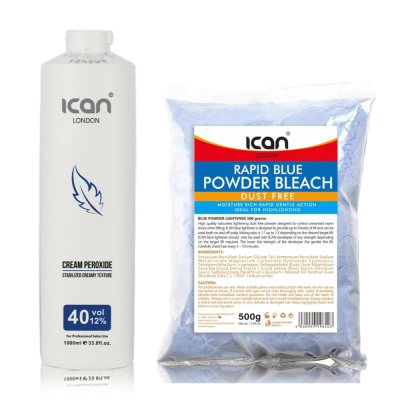Cream Peroxide 40 Vol 12% 1000ml + Rapid Blue Powder Bleach 500g Combo Set